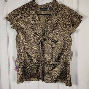 Context Silk Blend Leopard Print Tie-Neck Blouse Size 8 Y2K Glamour